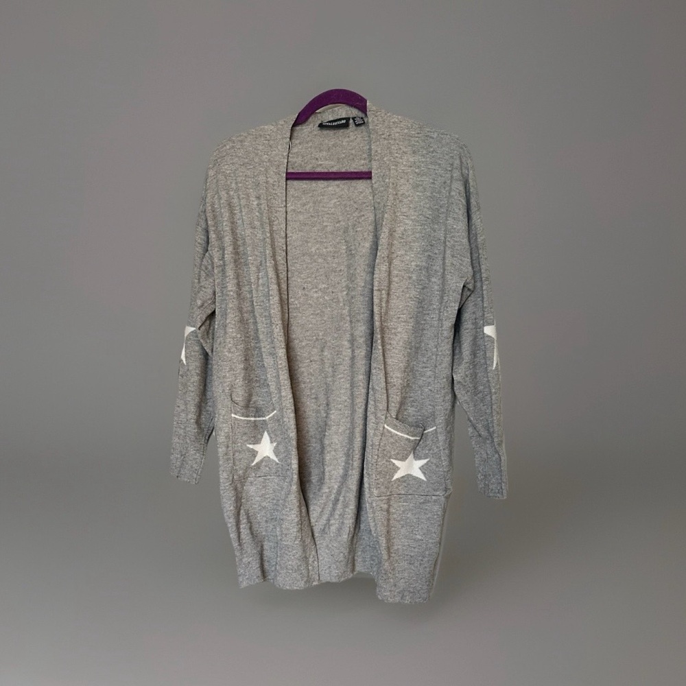 Nina Leonard Grey Star Open Front Cardigan Sweater XL